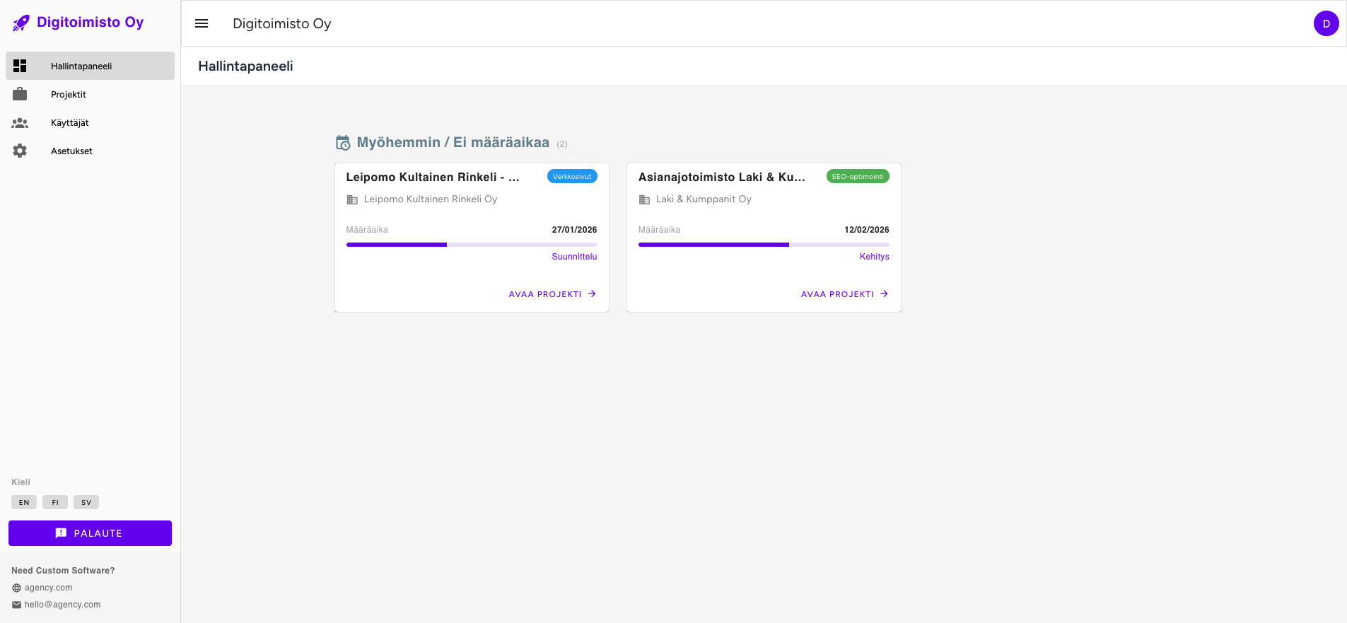 Projekto käyttöliittymä